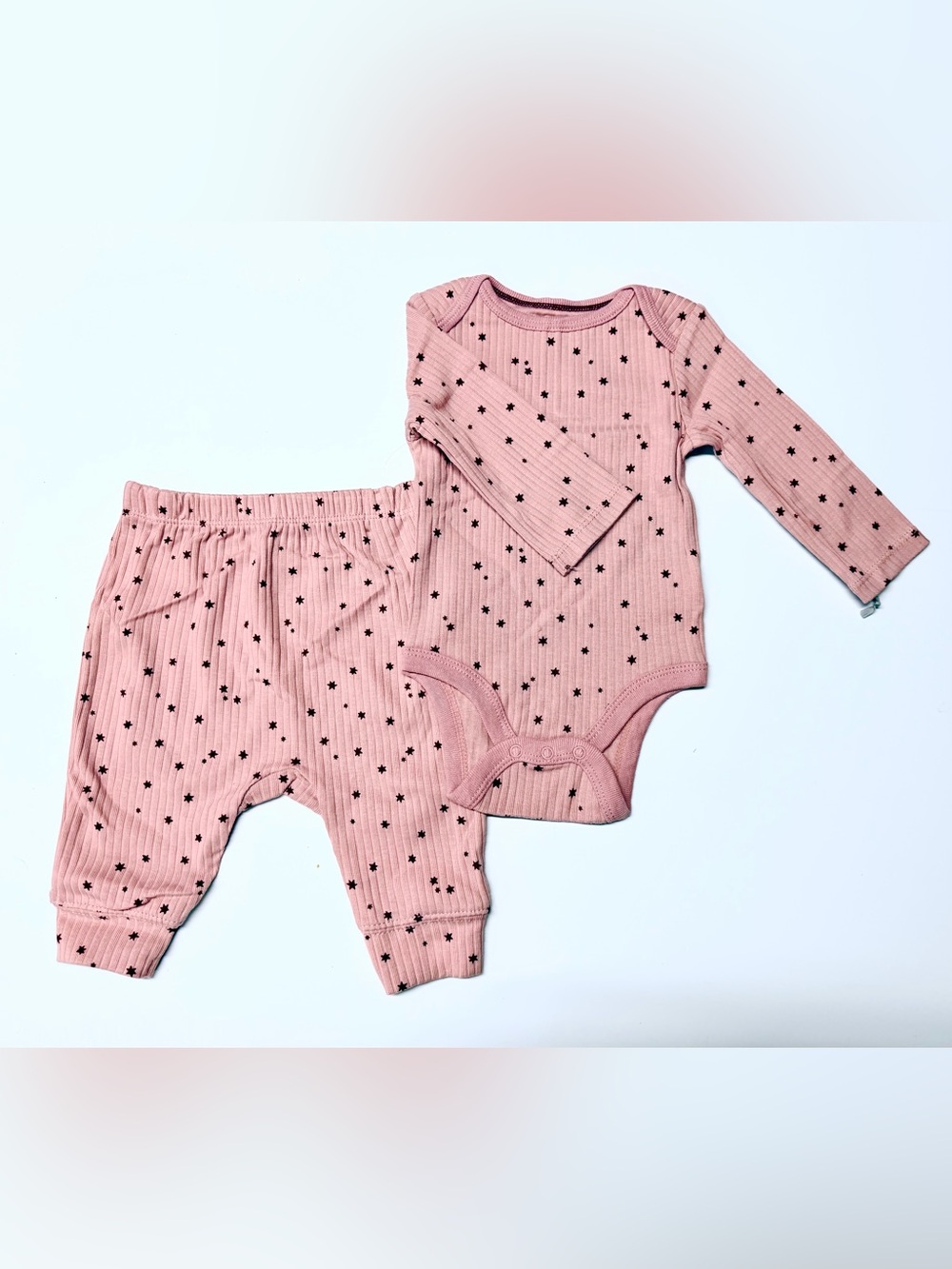 cloud island Dusty Pink Star Ribbed Baby 2-Piece Set